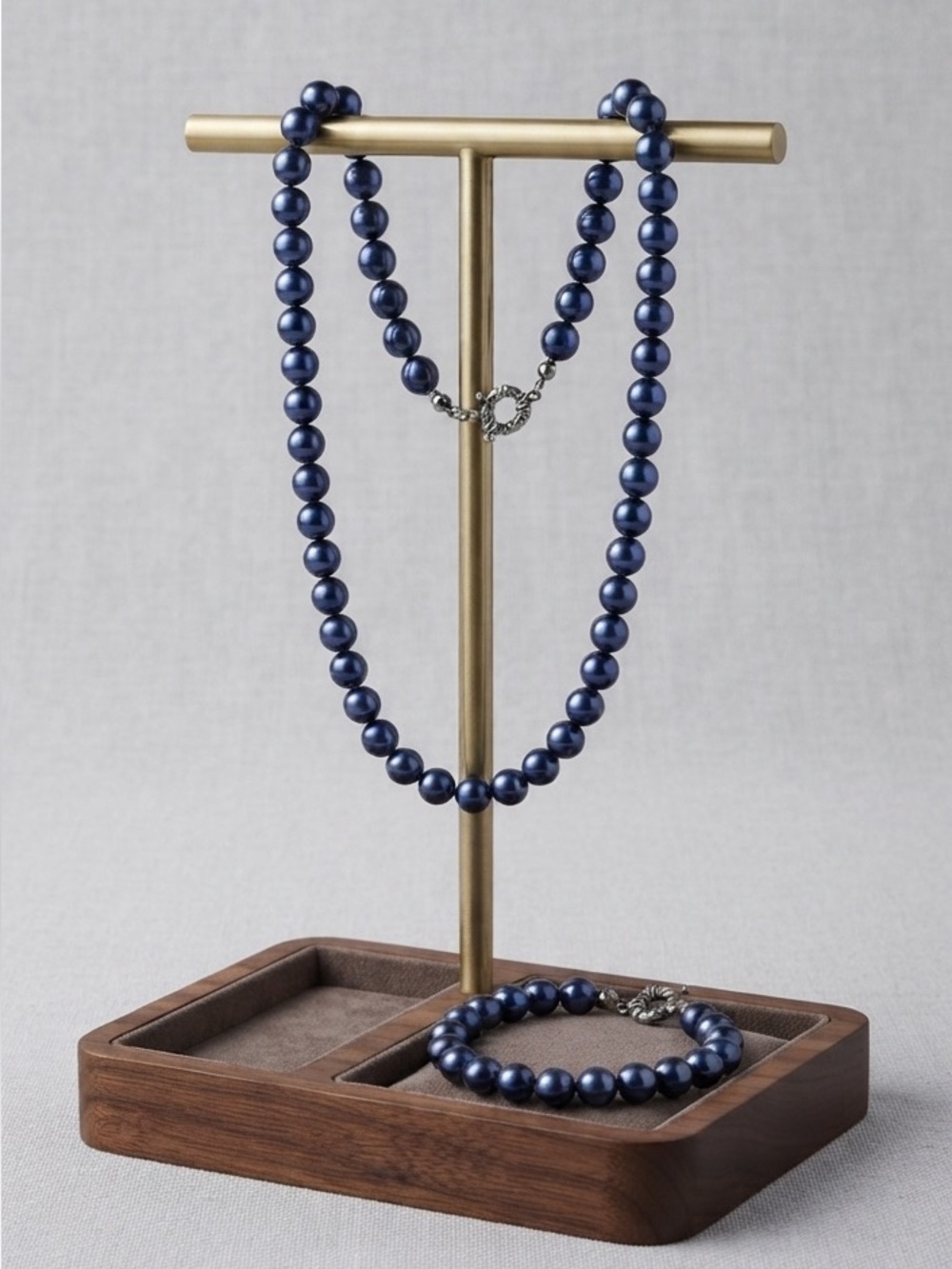 Blue Freshwater Cultured Pearls Necklace & Bracelet Set Handmade